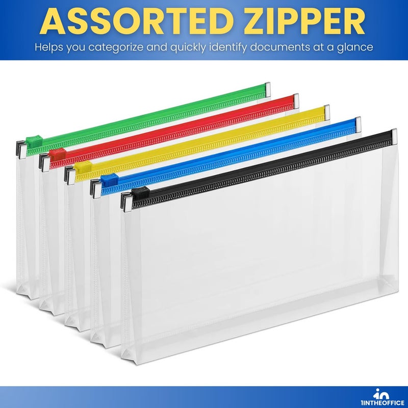 1InTheOffice Plastic Filing Envelopes with Zipper Closure, Moisture Resistant Envelope, Letter Size, Assorted Colors, Check Size (5 Pack) - Image 3